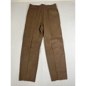 $1275 SPRWMN Brown Leather Crop Jogger Pants EUC Size Large